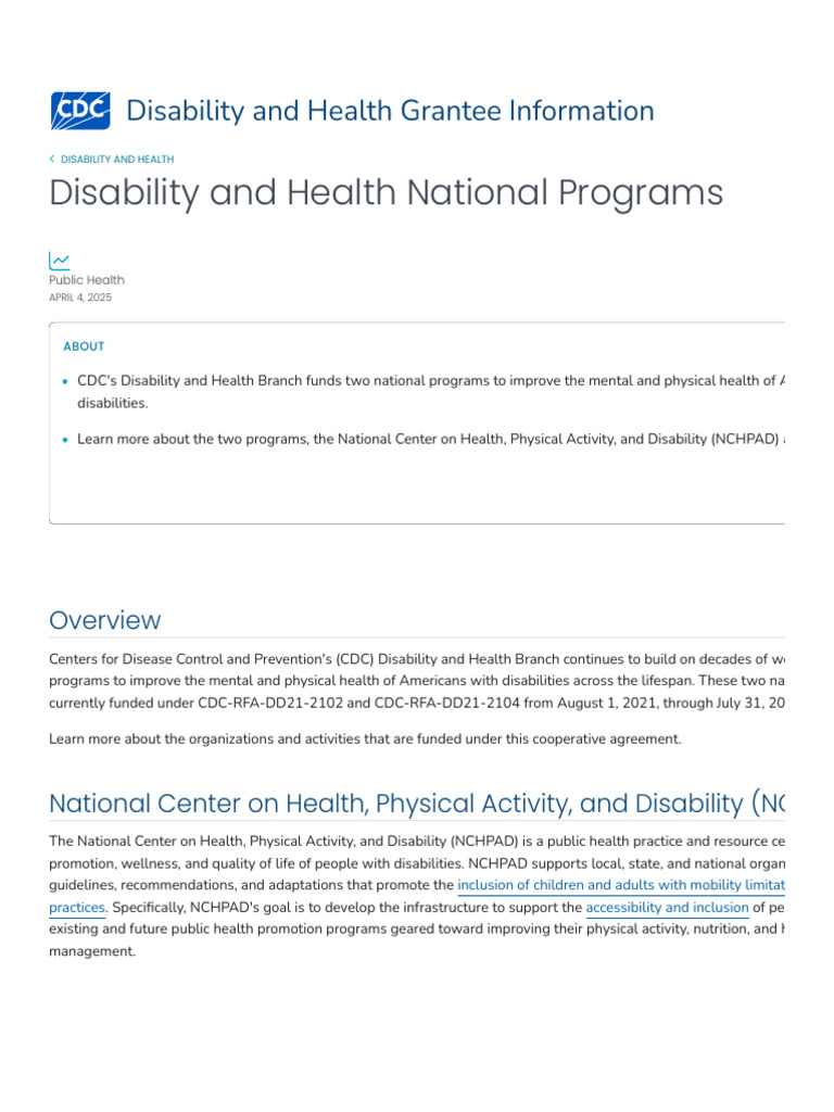 Disability and Health National Programs - Disability and Health Grantee ...