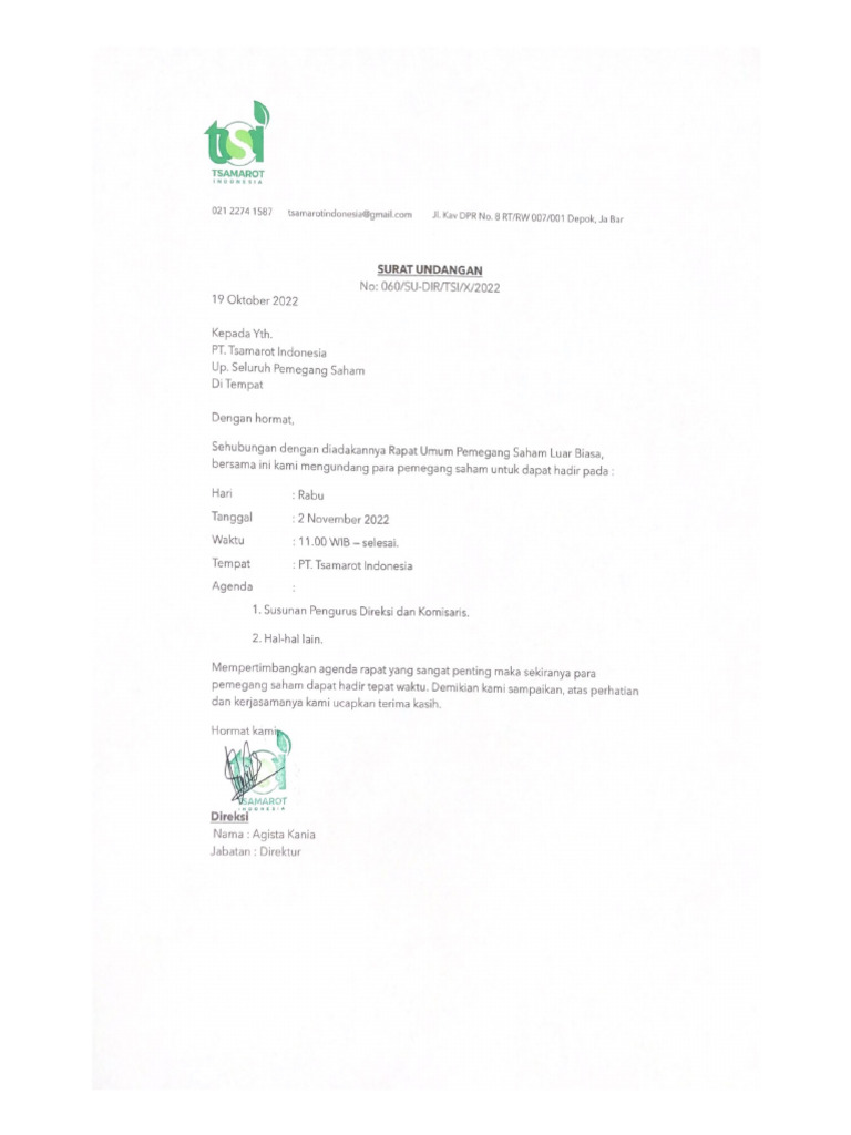 Surat Undangan RUPS | PDF