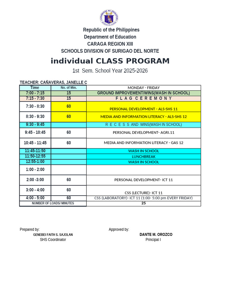 Surigao Norte SHS Class Program 2025-2026 | PDF | Philippines