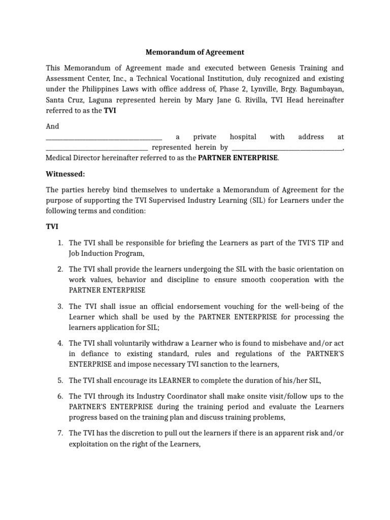 Memorandum of Agreement For HEO | PDF | Private Law | Civil Law (Legal ...