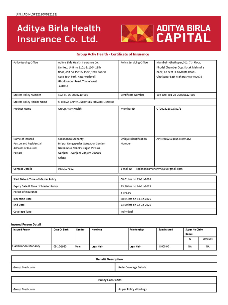 Aditya Birla Group Activ Health Policy | PDF | Pregnancy | Obesity