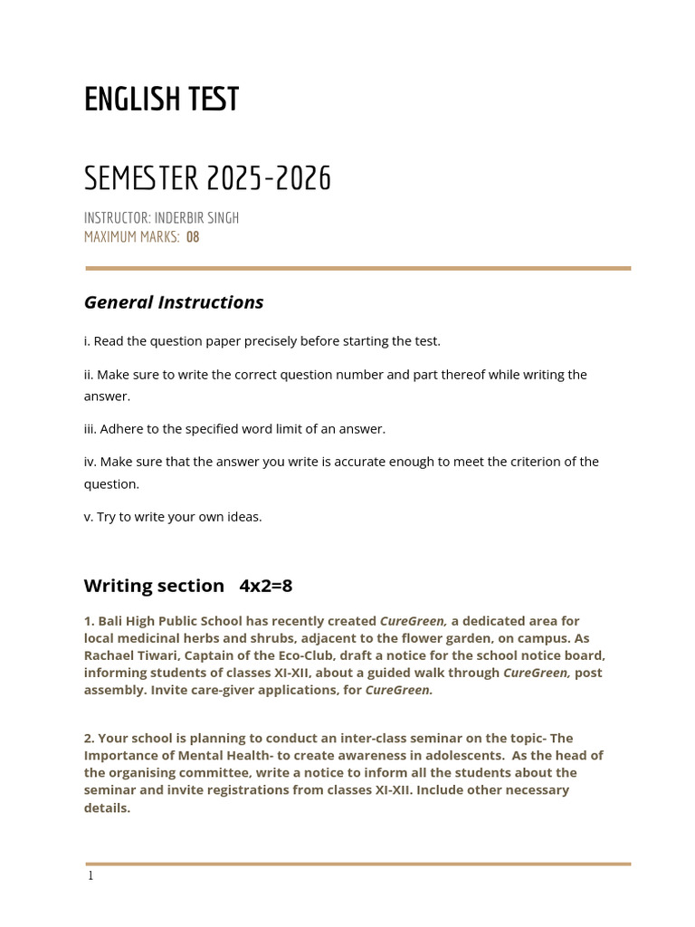 English Test Notice Writing Guide | PDF