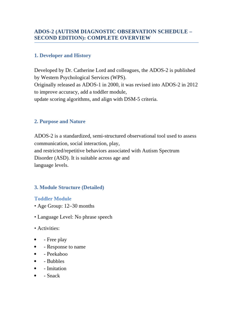 ADOS-2 Module 3 Overview | PDF | Autism | Dsm 5