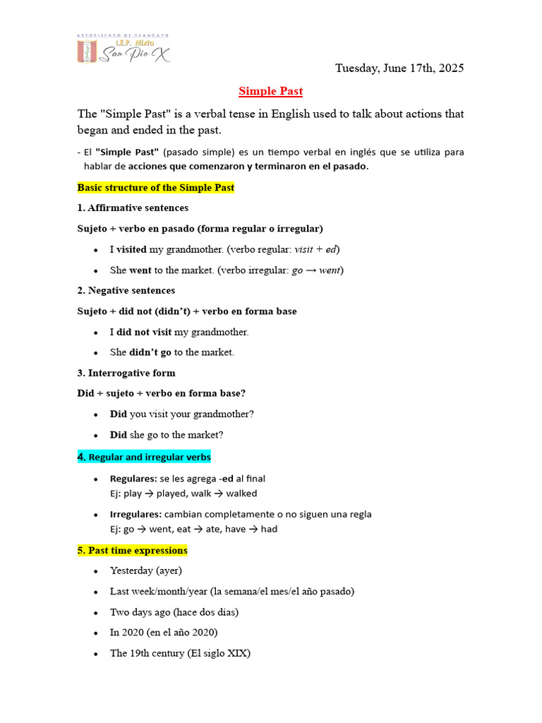 Understanding Simple Past and 