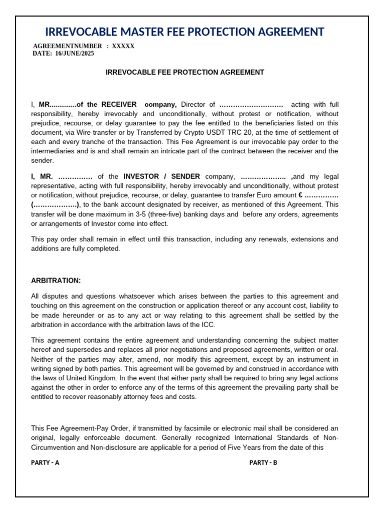 Irrevocable Fee Protection Agreement | PDF