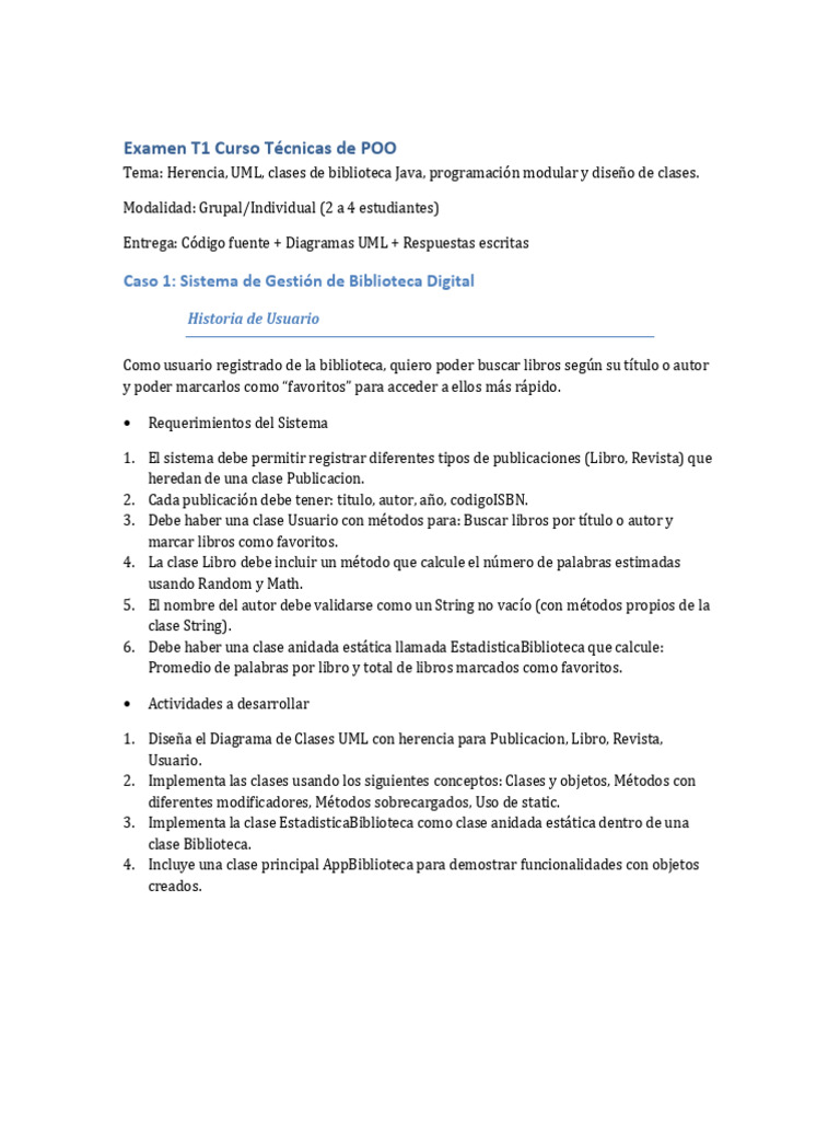 Examen POO: Herencia y UML en Java | PDF | Lenguaje de modelado ...