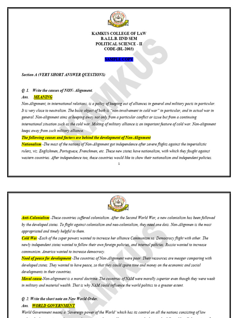 Non-Alignment and International Relations | PDF | United Nations ...
