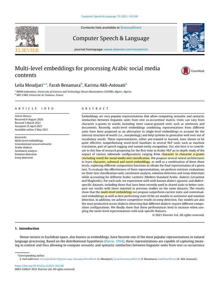 Computer Speech & Language: Leila Moudjari, Farah Benamara, Karima Akli ...