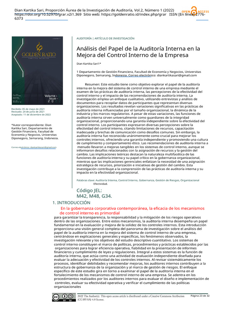 Analysis of The Role of Internal Audit in Enhancing Comp - Español ...