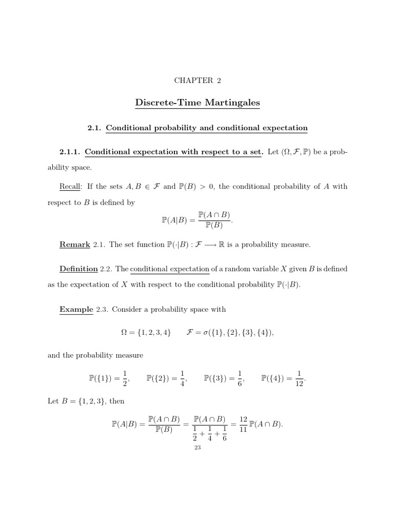 Chapter 2 Discrete-Time Martingales | PDF | Expected Value | Random ...