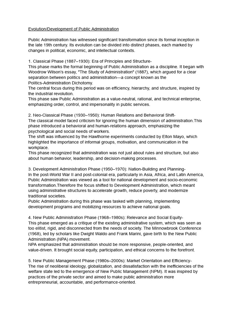 Evolution of Public Administration Phases | PDF | Public Administration ...