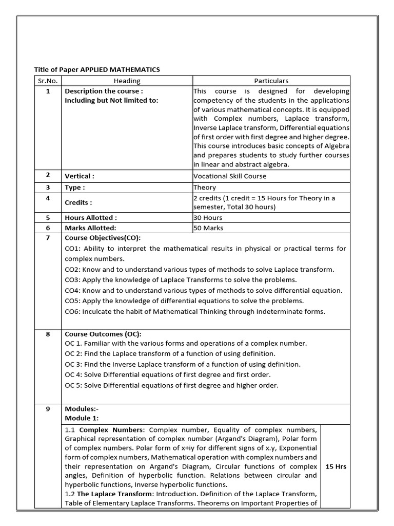 B.Sc. IT Sem-III Applied Mathematics Syllabus | PDF | Laplace Transform ...