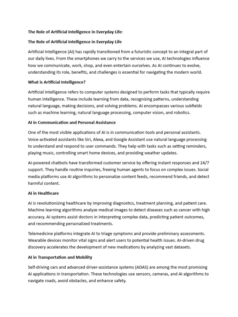 The Role of Artificial Intelligence in Everyday Life | PDF | Artificial ...