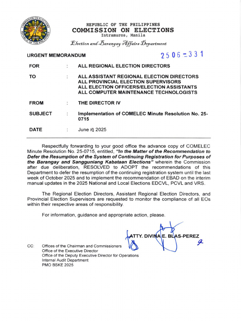 Deferment of Voter Registration 2025 | PDF | Commission On Elections ...