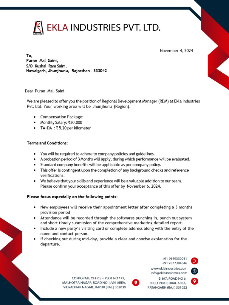 Job Offer: Regional Development Manager | PDF | Employee Relations ...