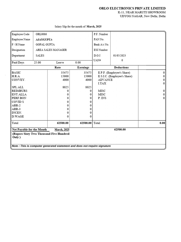 March 2025 Salary Slip for Ajay Gupta | PDF | Taxes | Government Finances