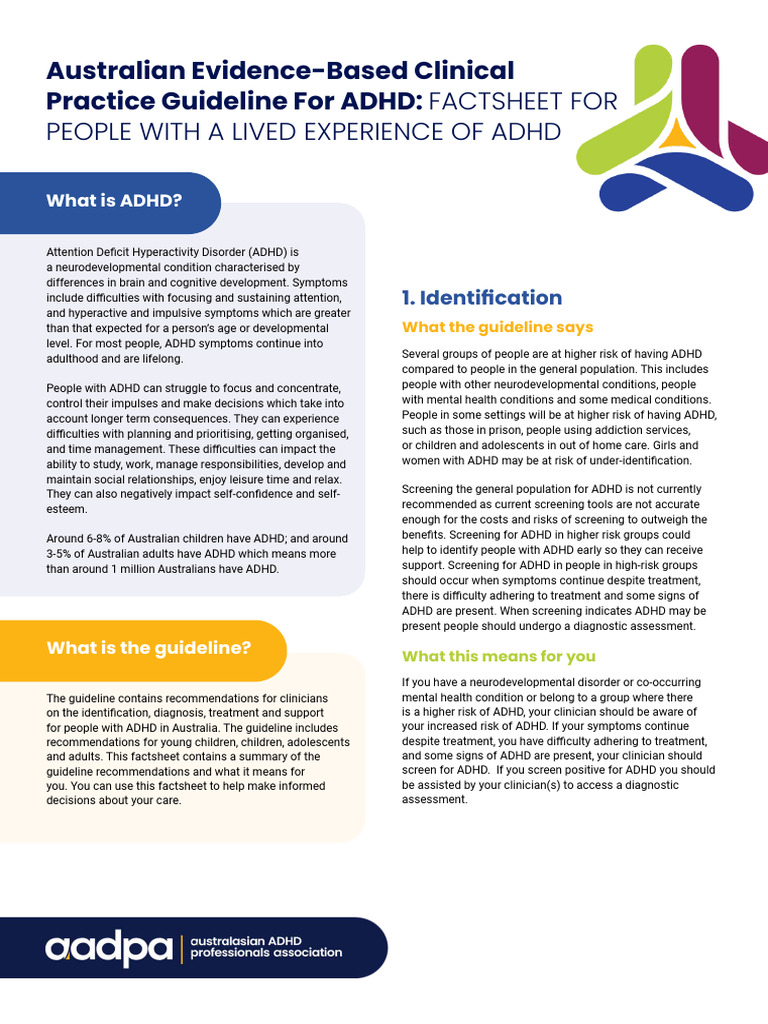 ADHD Guideline Factsheet Lived Experience C AADPA | PDF | Attention ...
