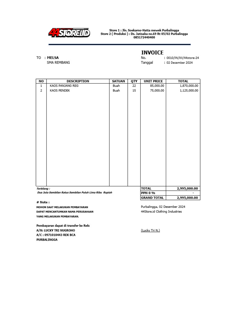 Invoice Pembayaran 44Store.id | PDF