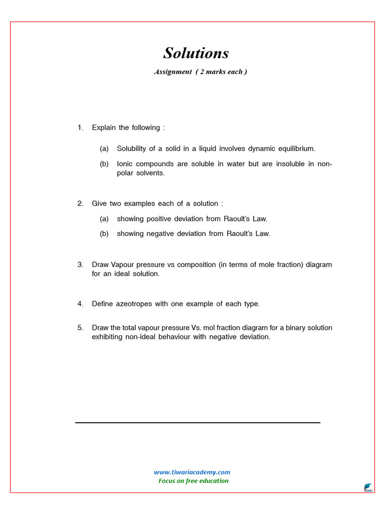 12 Chemistry Chapter 2 Assignment 2 | PDF