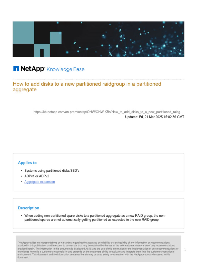 Add Disks to NetApp RAID Group | PDF | Data Management | Information ...