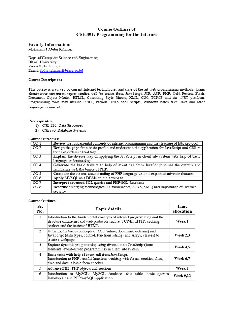 CSE 391: Internet Programming Course | PDF | Php | World Wide Web