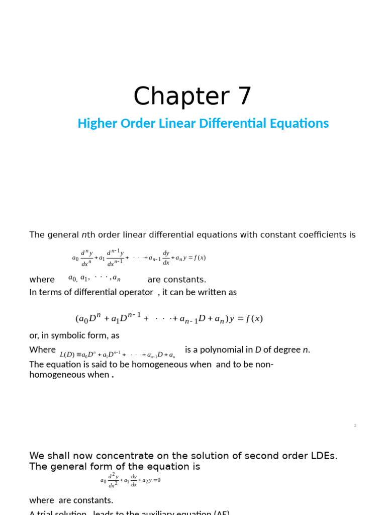Higher Order Linear Differential Equations | PDF | Equations ...