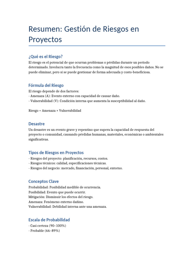Resumen Gestion de Riesgos | PDF | Riesgo | Probabilidad