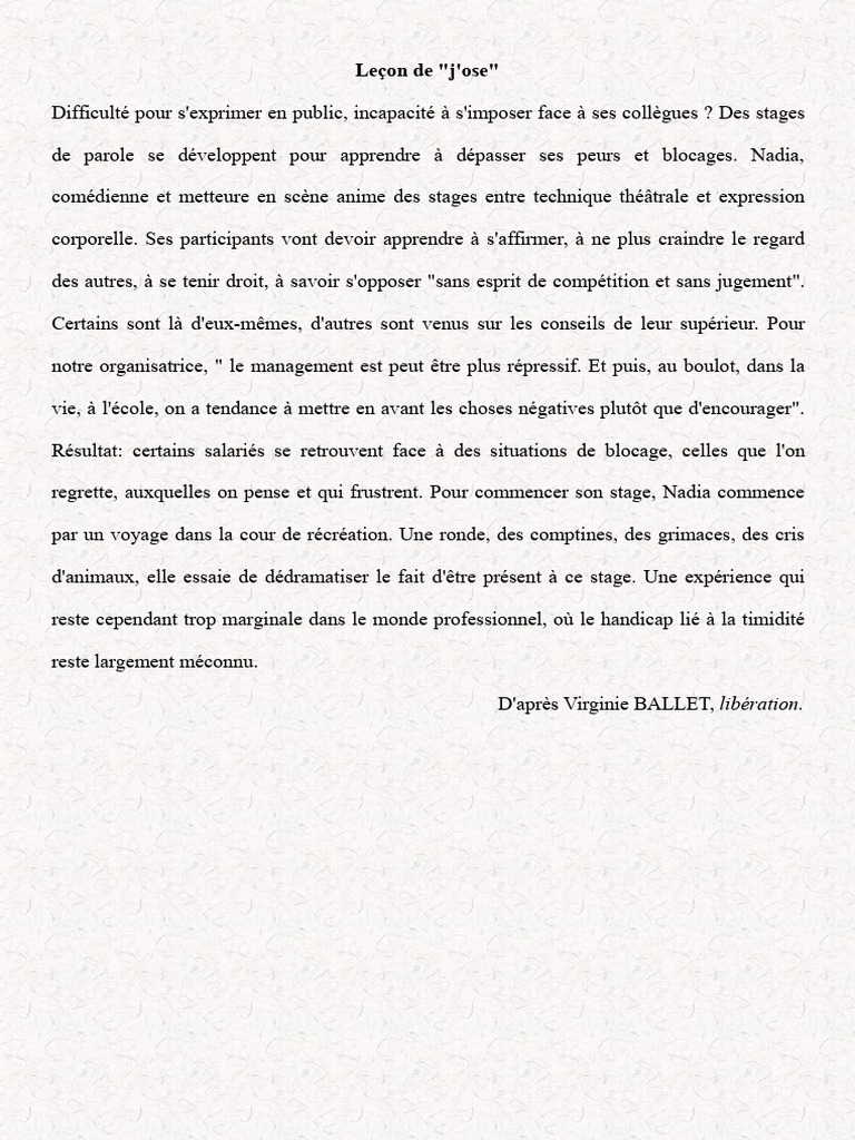 Vaincre la peur de s'exprimer en public | PDF | Peur | Phobie sociale