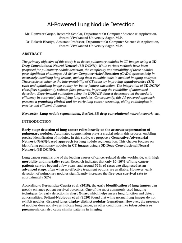 AI for Lung Nodule Detection in CT Images | PDF | Machine Learning ...