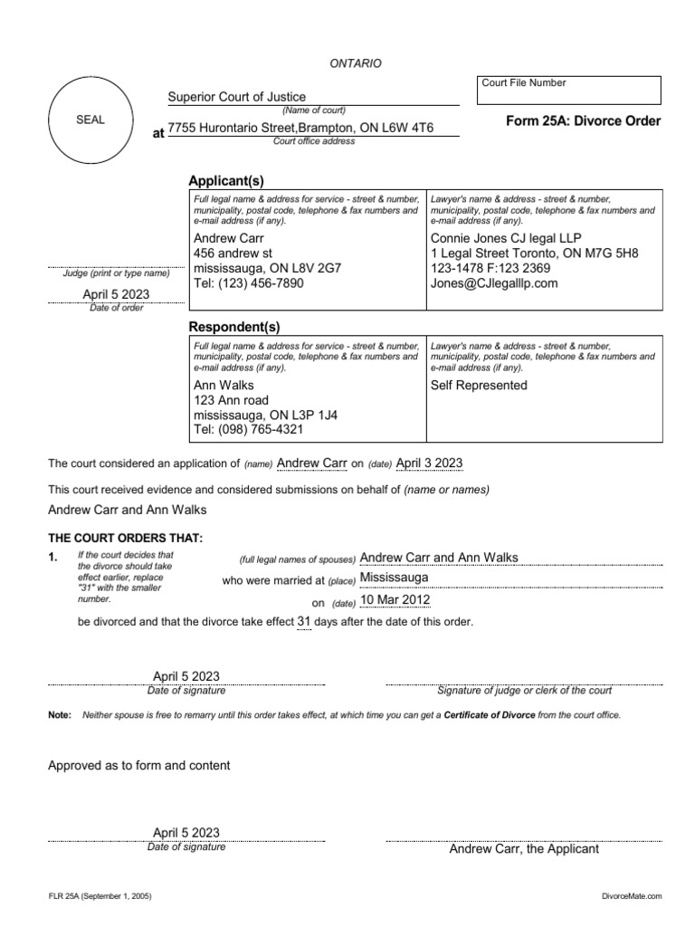 Ontario Form 25A Divorce Order | PDF | Marriage | Social Institutions