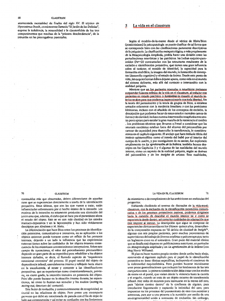 Vida en el Claustrum: Psicoanálisis y Psicopatología | PDF ...