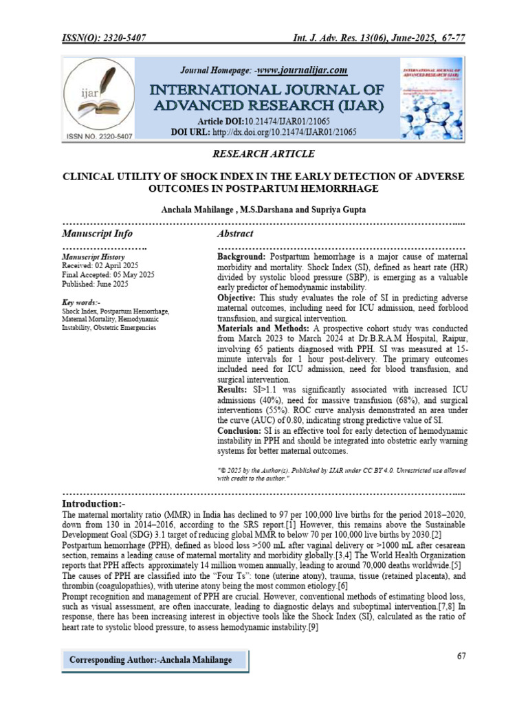 Clinical Utility of Shock Index in The Early Detection of Adverse ...