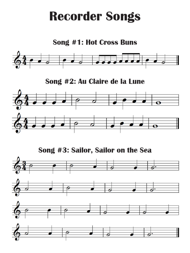 Recorder First Three Songs | PDF