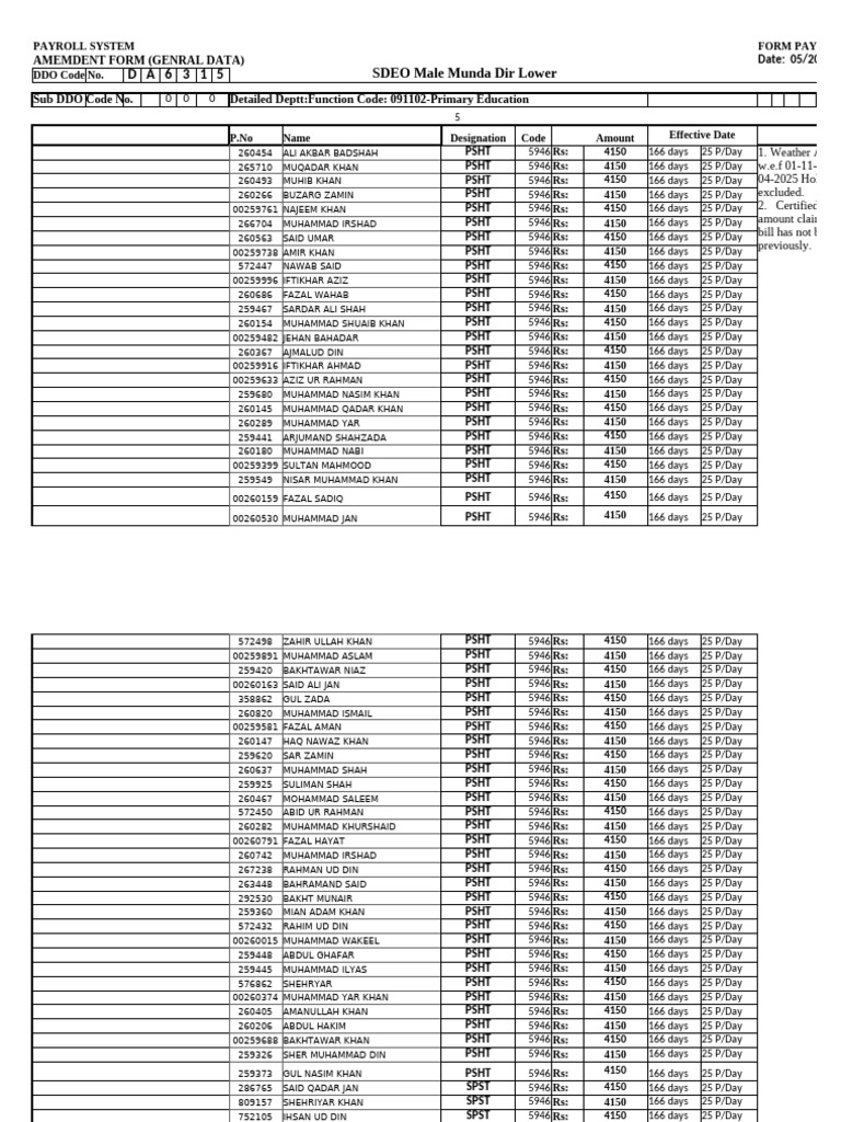 Payroll System Amendment Form | PDF