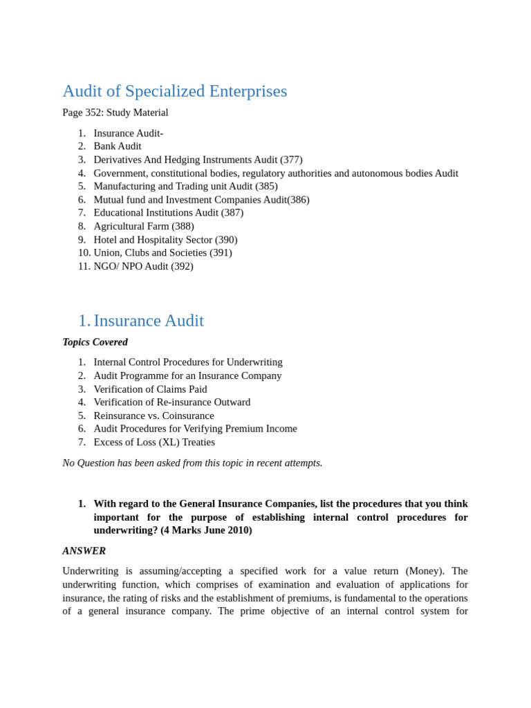 Insurance Audit Procedures Overview | PDF | Reinsurance | Insurance