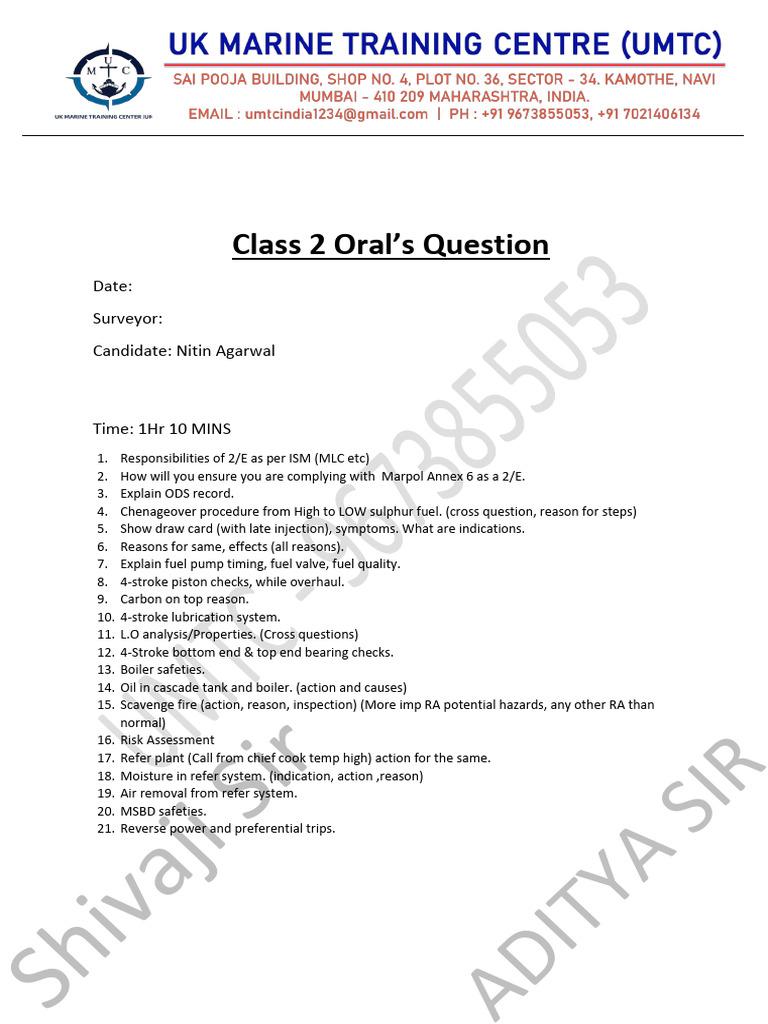 Class 2 Oral Exam Questions for 2/E | PDF