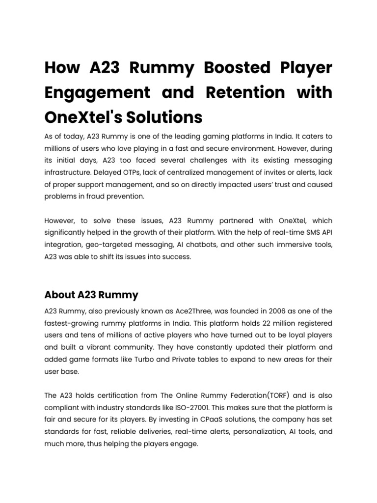 How A23 Rummy Boosted Player Engagement and Retention With OneXtel's ...