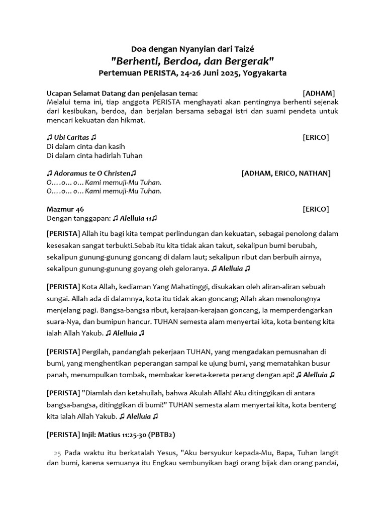 Doa dan Refleksi PERISTA 2025 | PDF
