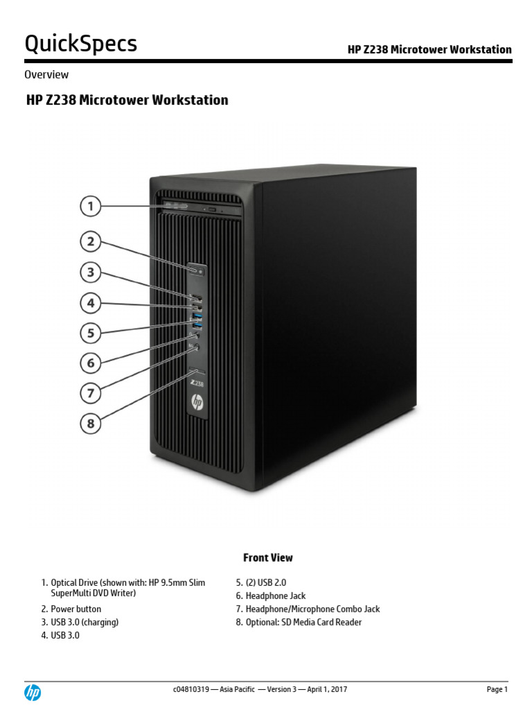 HP Z238 Microtower Workstation Specs | PDF | Solid State Drive | Hard ...