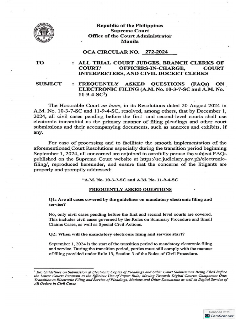 Oca Circ 272-2024 E-Filing | PDF