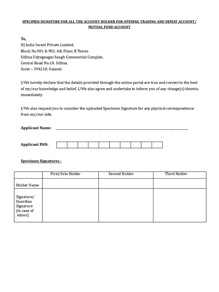 Specimen Signatures for Account Opening | PDF