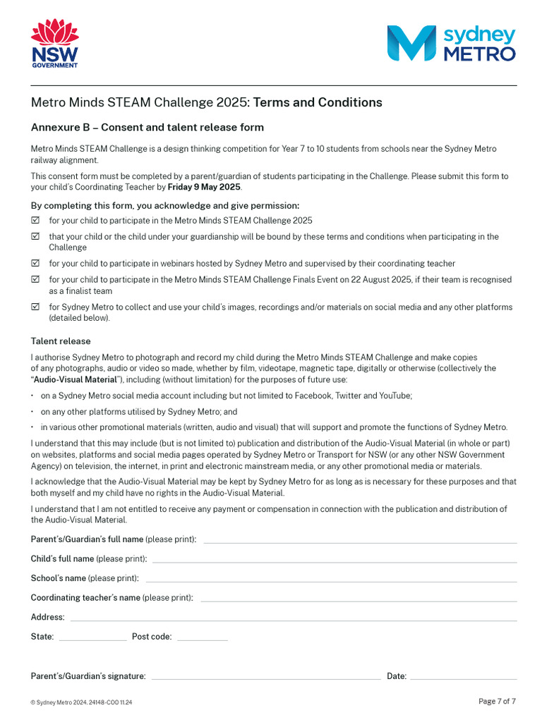 Metro Minds Consent and Talent Release Form 2025 | PDF
