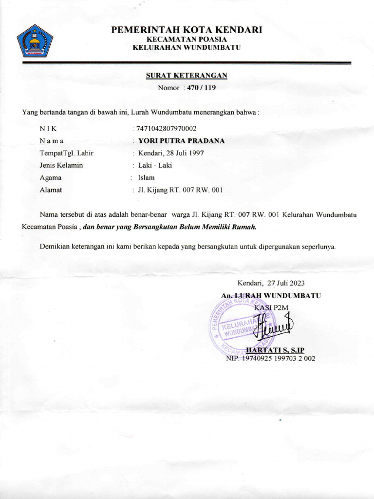 Surat Keterangan Belum Memiliki Rumah PDF