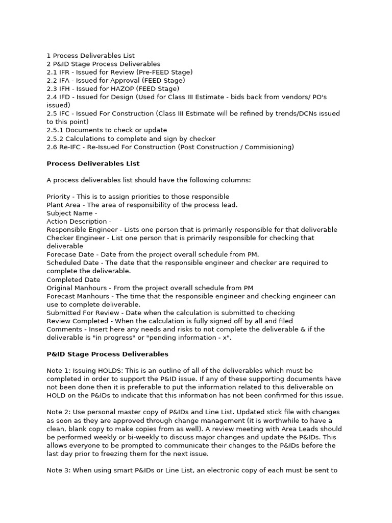 P&ID Process Deliverables Overview | PDF | Pump | Chemical Engineering