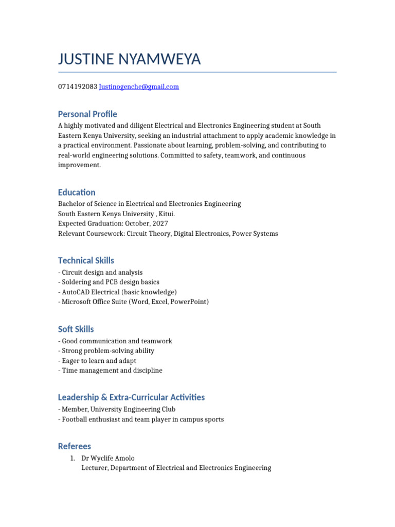Electrical Engineering Student Profile | PDF