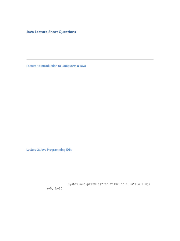 Java Lecture Short Questions Guide | PDF | Parameter (Computer ...