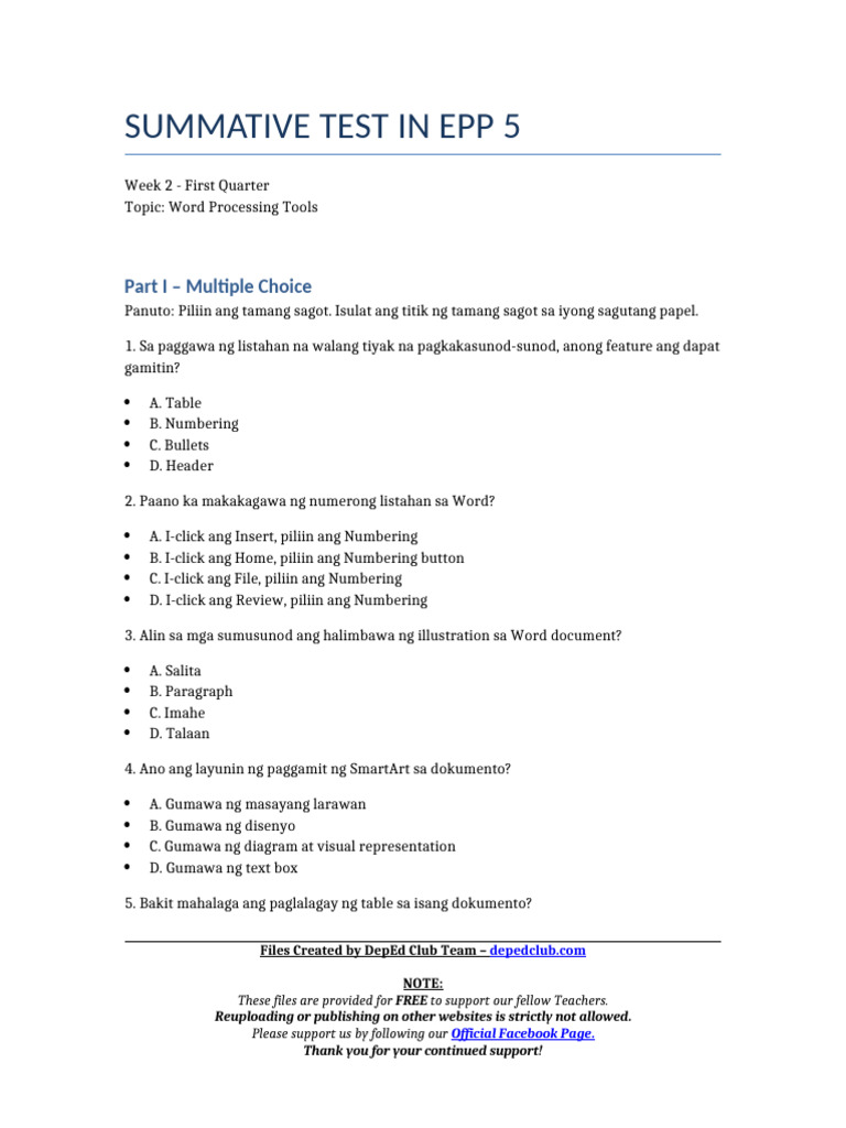 Summ - Test Epp 5 q1 w2 | PDF