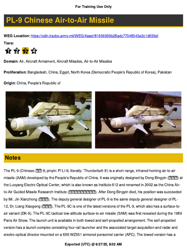 Overview of PL-9 Air-to-Air Missile | PDF | Military Technology ...