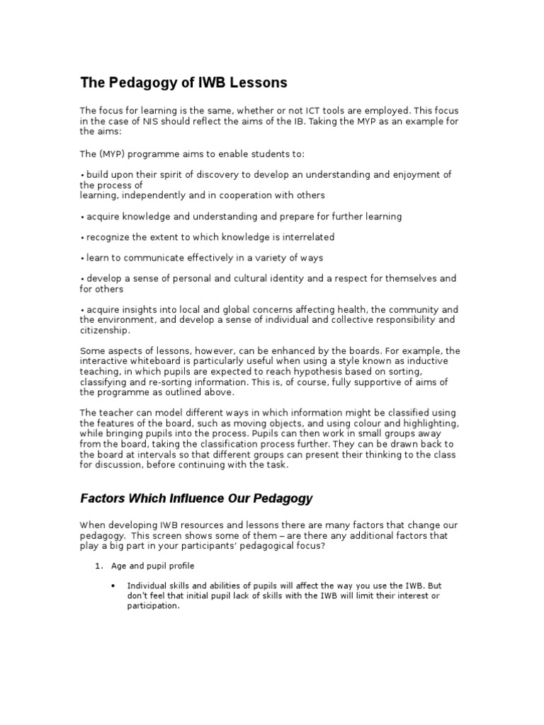 The Pedagogy of IWB Lessons | PDF | Pedagogy | Teachers