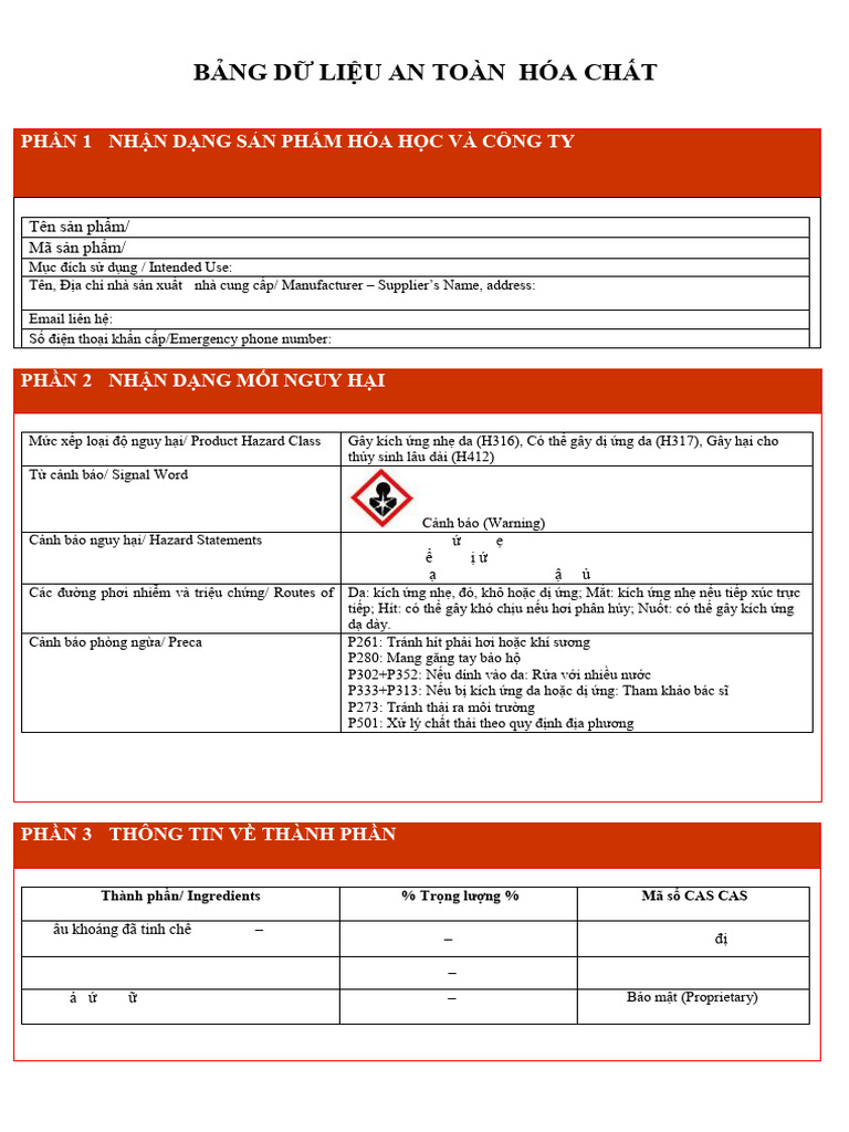Form Msds Tieu Chuan - BM 100 | PDF